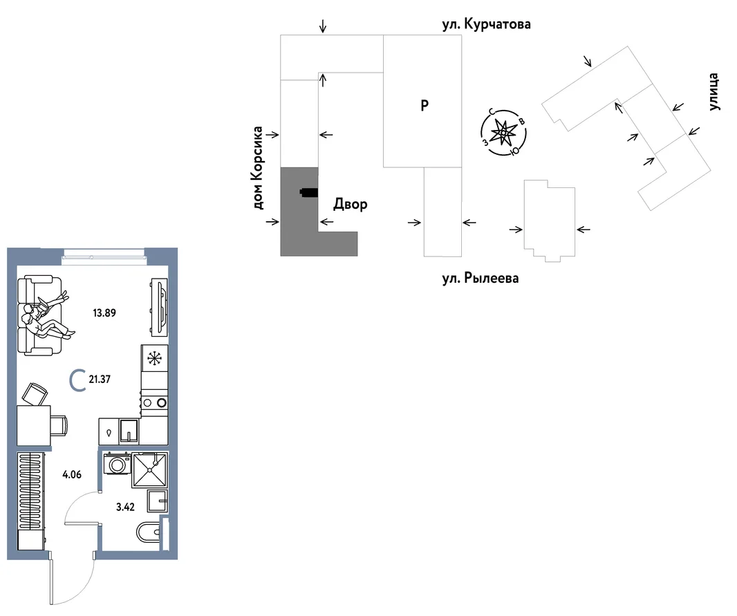 Планировка Студия, 21.37 м² ЖК «Остров-сад»