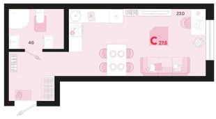 Планировка Студия, 27.6 м² ЖК «Первое место»