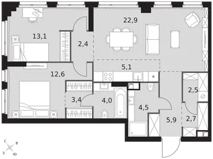 Квартира 3-комн. квартира, 79.1 м² ЖК «Sydney City» Фото 1 Квартира 3-комн. квартира, 79.1 м² ЖК «Sydney City» Фото 1