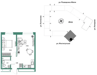 Планировка 2-комн. квартира, 43.07 м² ЖК «Страна.Парковая»
