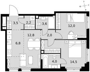 Квартира 3-комн. квартира, 61.4 м² ЖК «Sydney City» Фото 1 Квартира 3-комн. квартира, 61.4 м² ЖК «Sydney City» Фото 1