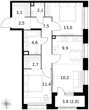 Квартира 3-комн. квартира, 69 м² ЖК «1-й Саларьевский» Фото 1 Квартира 3-комн. квартира, 69 м² ЖК «1-й Саларьевский» Фото 1