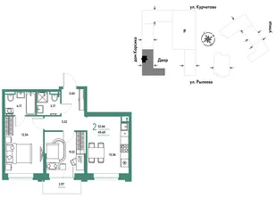 Планировка 2-комн. квартира, 53.01 м² ЖК «Остров-сад»