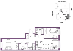 Планировка 3-комн. квартира, 66.76 м² ЖК «Европейский берег 2.0»