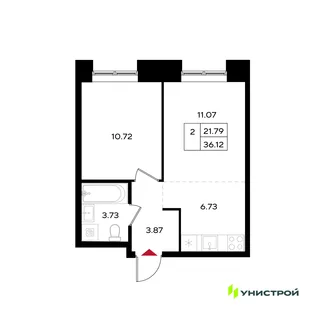 Планировка 2-комн. квартира, 36.12 м² ЖК «Уникум на Энгельса»