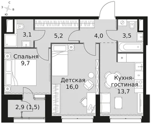Квартира 2-комн. квартира, 56.7 м² ЖК «Sky Garden» Фото 1