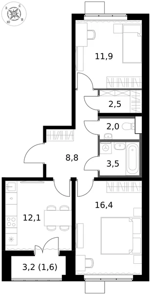 Квартира 2-комн. квартира, 58.8 м² ЖК «1-й Южный» Фото 1 Квартира 2-комн. квартира, 58.8 м² ЖК «1-й Южный» Фото 1