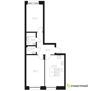 Планировка 2-комн. квартира, 68.51 м² ЖК «Statum»