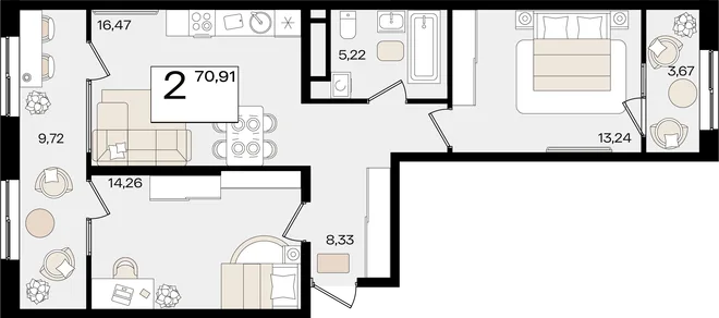 Планировка 2-комн. квартира, 70.91 м² ЖК «Патрики» Планировка 2-комн. квартира, 70.91 м² ЖК «Патрики»
