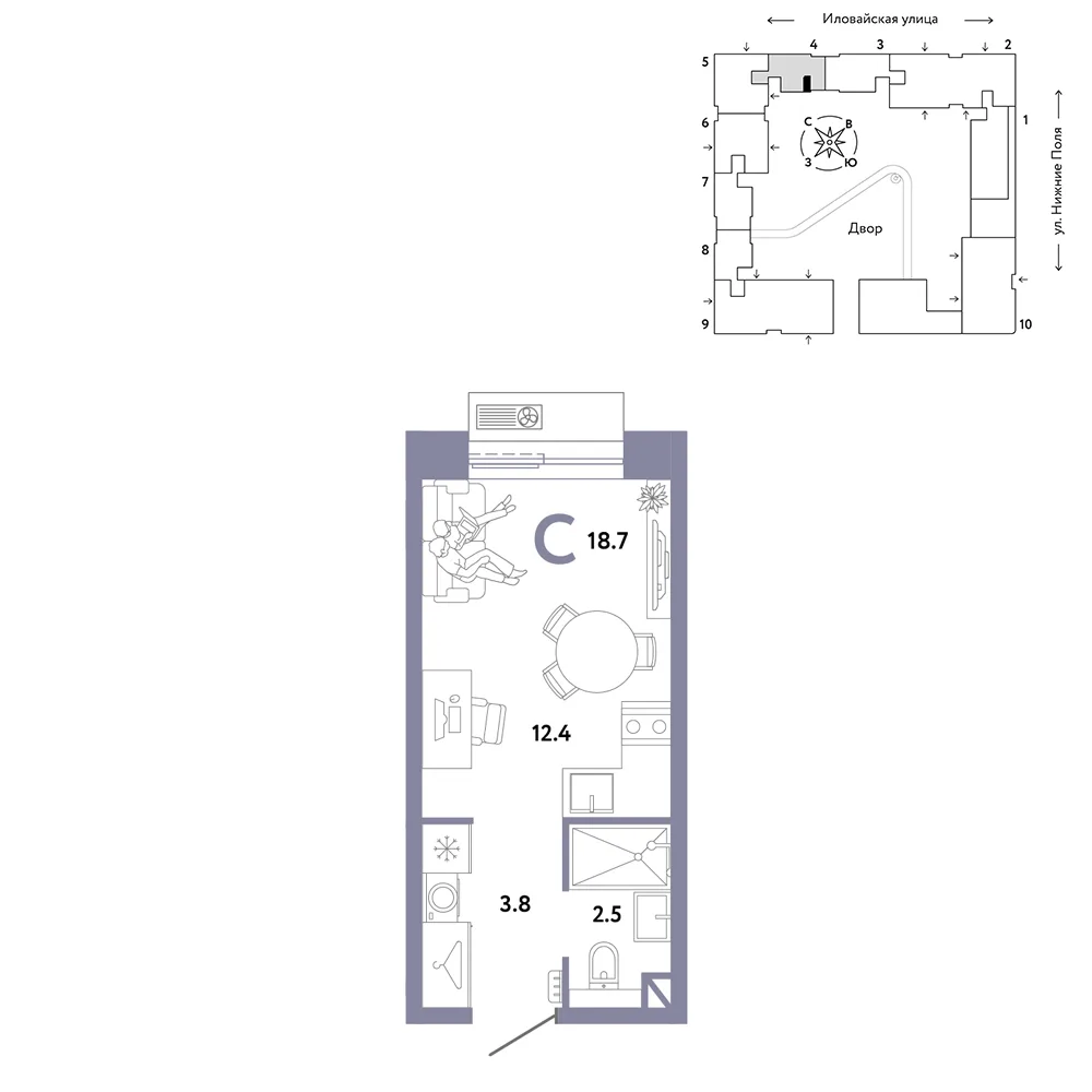 Планировка Студия, 18.7 м² ЖК «Страна.Заречная»