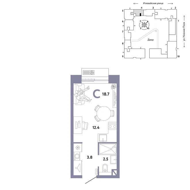 Планировка Студия, 18.7 м² ЖК «Страна.Заречная» Планировка Студия, 18.7 м² ЖК «Страна.Заречная»