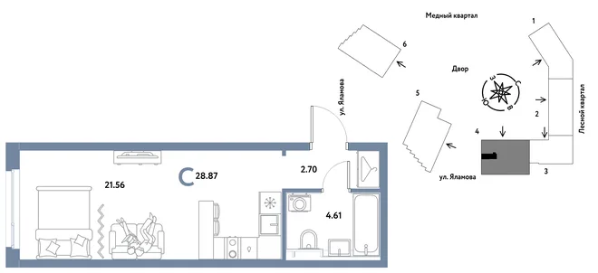 Планировка Студия, 28.87 м² ЖК «Сибирский сад» Планировка Студия, 28.87 м² ЖК «Сибирский сад»