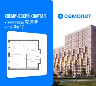 Планировка 1-комн. квартира, 32.93 м² ЖК «Космический квартал»