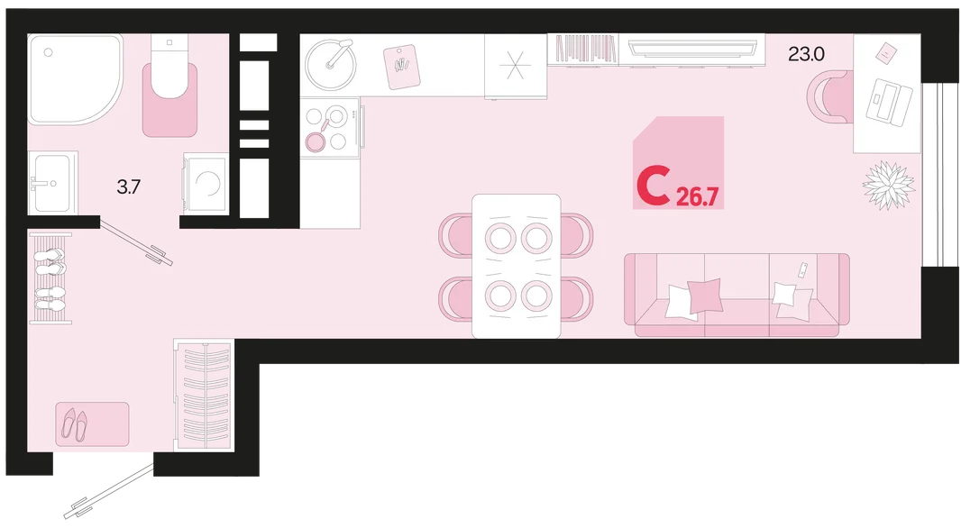 Планировка Студия, 26.7 м² ЖК «Первое место»