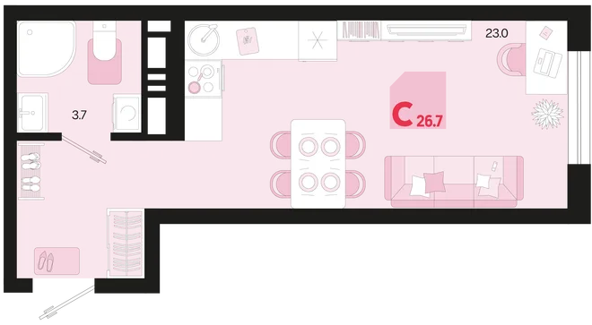 Планировка Студия, 26.7 м² ЖК «Первое место» Планировка Студия, 26.7 м² ЖК «Первое место»