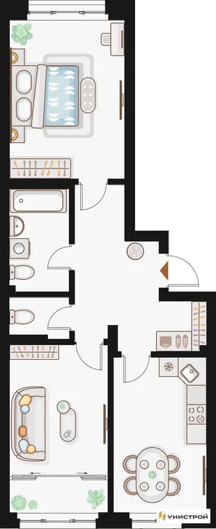 Планировка 2-комн. квартира, 65.76 м² ЖК «Жилой кластер Q на Кулагина»