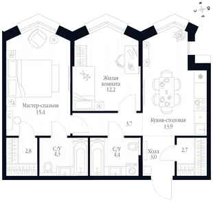 Квартира 2-комн. квартира, 62.4 м² ЖК «Фордевинд» Фото 1 Квартира 2-комн. квартира, 62.4 м² ЖК «Фордевинд» Фото 1