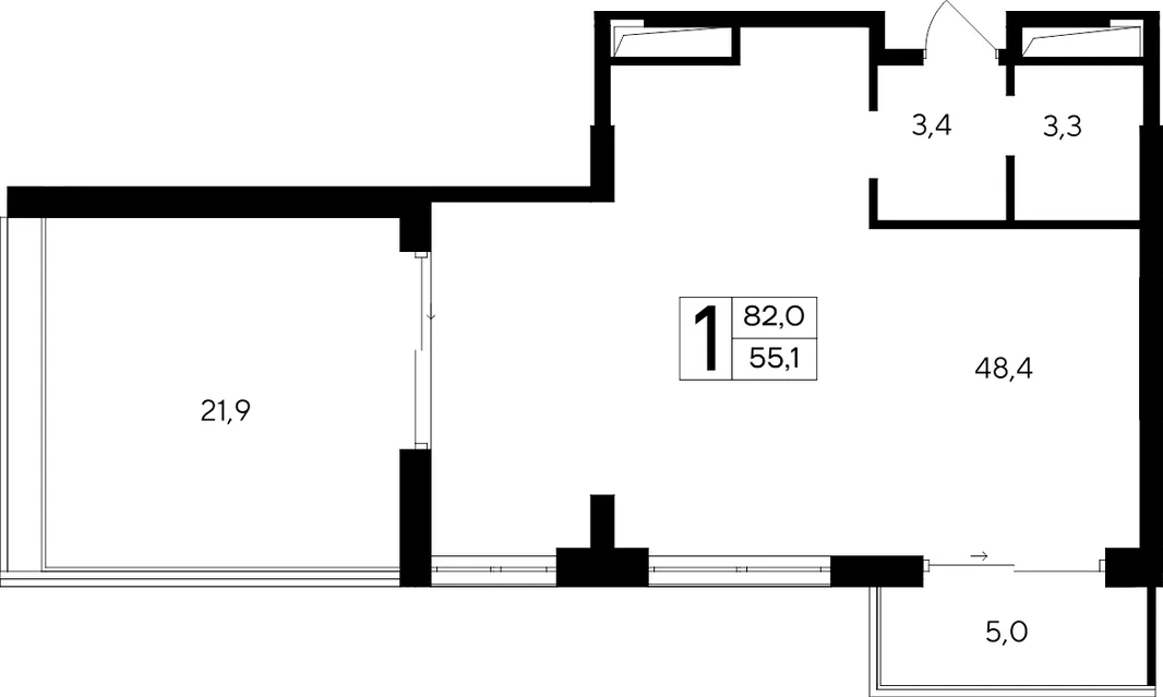 Планировка 1-комн. квартира, 82 м² Апарт-комплекс «Ривьера Евпатории»