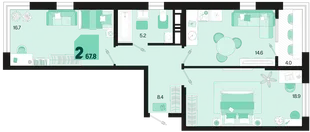 Планировка 2-комн. квартира, 67.8 м² ЖК «Первое место»