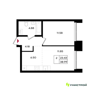Планировка 2-комн. квартира, 38.99 м² ЖК «Уникум на Энгельса»
