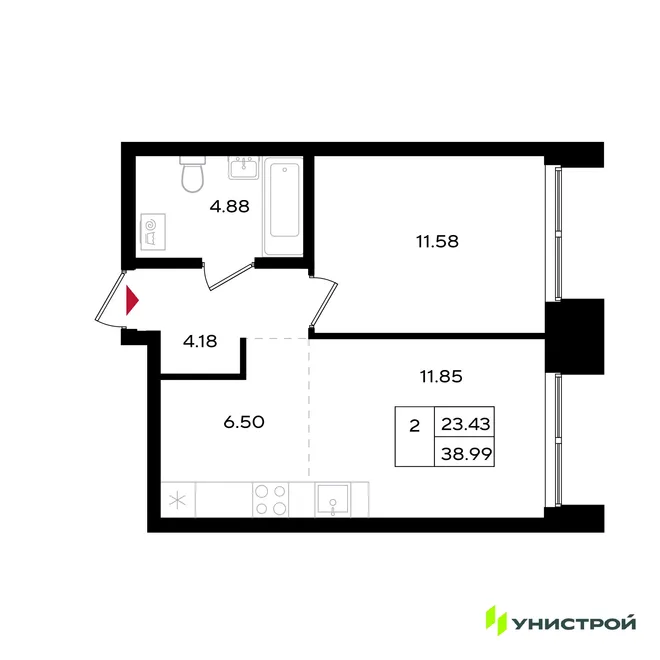 Планировка 2-комн. квартира, 38.99 м² ЖК «Уникум на Энгельса» Планировка 2-комн. квартира, 38.99 м² ЖК «Уникум на Энгельса»