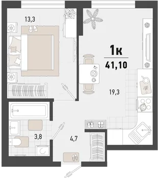 Планировка 1-комн. квартира, 41.1 м² ЖК «Барса»