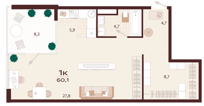 Планировка 1-комн. квартира, 60.1 м² ЖК «Роялта» Планировка 1-комн. квартира, 60.1 м² ЖК «Роялта»
