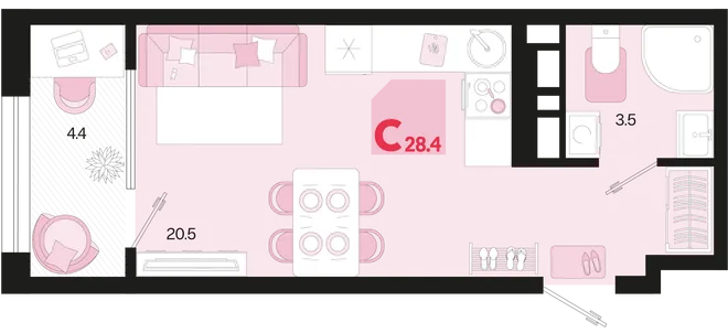 Планировка Студия, 28.4 м² ЖК «Первое место» Планировка Студия, 28.4 м² ЖК «Первое место»