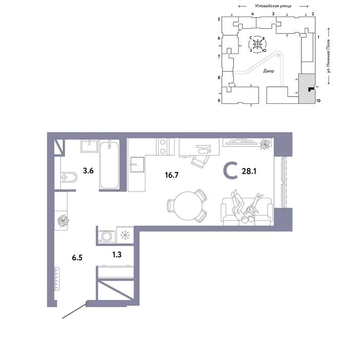 Планировка Студия, 28.1 м² ЖК «Страна.Заречная» Планировка Студия, 28.1 м² ЖК «Страна.Заречная»