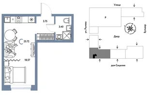 Планировка Студия, 25.72 м² ЖК «Остров-сад»