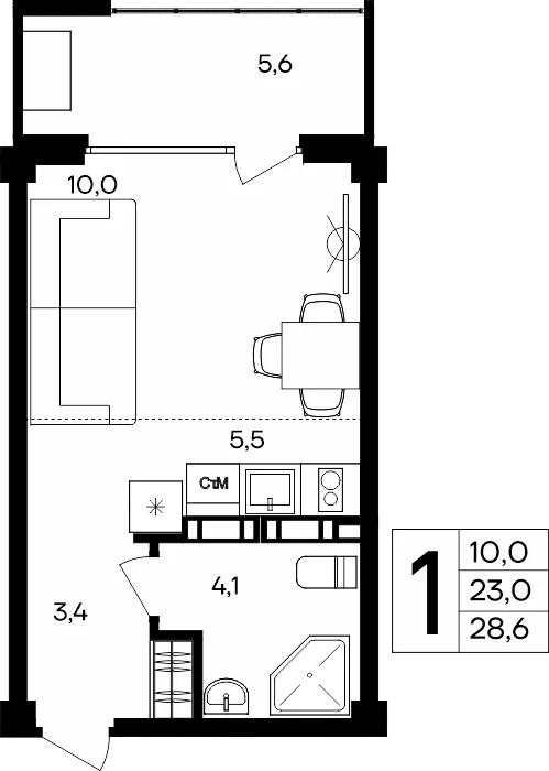 Планировка 1-комн. квартира, 28.6 м² Апарт-комплекс «Альморе» Планировка 1-комн. квартира, 28.6 м² Апарт-комплекс «Альморе»