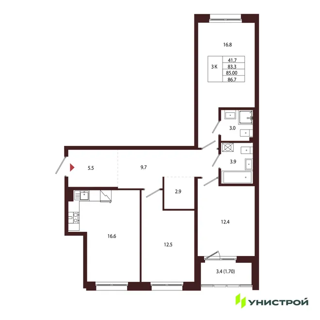 Планировка 3-комн. квартира, 85 м² ЖК «Лисино» Планировка 3-комн. квартира, 85 м² ЖК «Лисино»