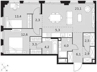 Квартира 3-комн. квартира, 79.7 м² ЖК «Sydney City» Фото 1 Квартира 3-комн. квартира, 79.7 м² ЖК «Sydney City» Фото 1