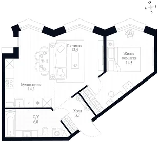 Квартира 2-комн. квартира, 51.5 м² ЖК «Фордевинд» Фото 1 Квартира 2-комн. квартира, 51.5 м² ЖК «Фордевинд» Фото 1