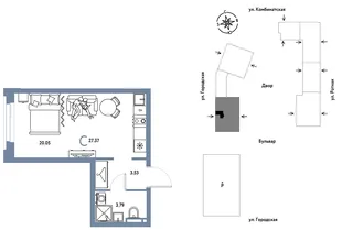 Планировка Студия, 27.37 м² ЖК «Уральский сад»