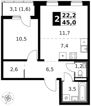 Квартира 2-комн. квартира, 46 м² ЖК «1-й Ясеневский» Фото 1 Квартира 2-комн. квартира, 46 м² ЖК «1-й Ясеневский» Фото 1