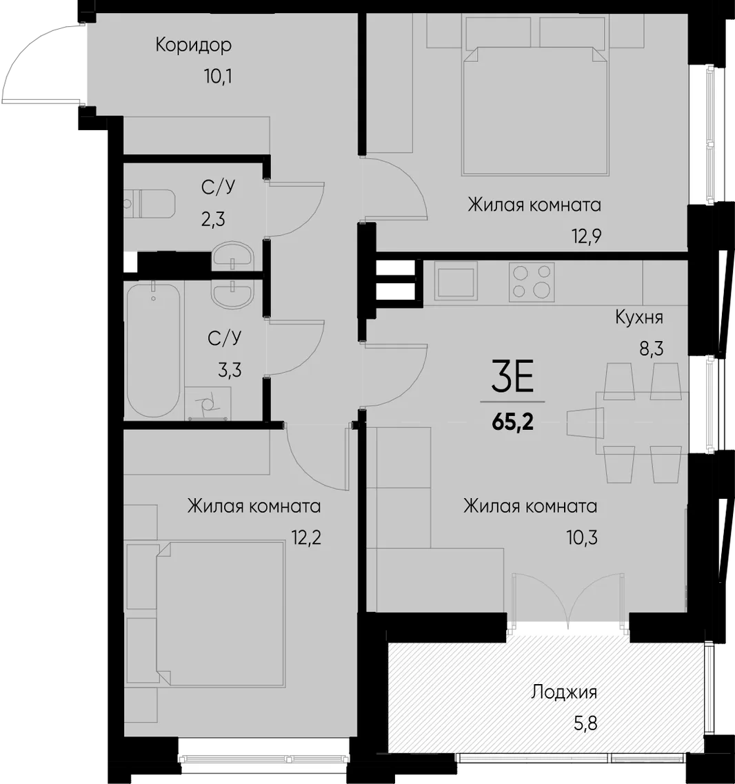 Планировка 3-комн. квартира, 65.2 м² ЖК «Васильевский остров»