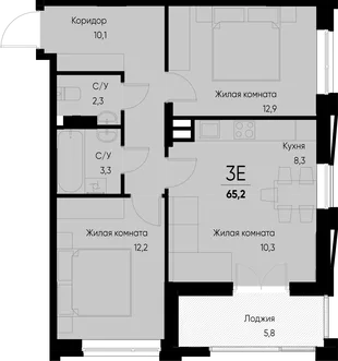 Планировка 3-комн. квартира, 65.2 м² ЖК «Васильевский остров»