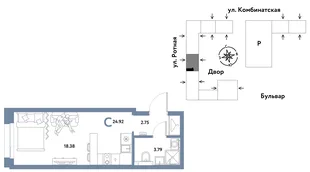 Планировка Студия, 24.81 м² ЖК «Уральский сад»