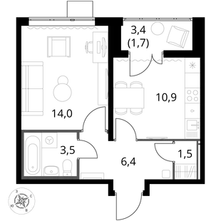 Квартира 1-комн. квартира, 38 м² ЖК «1-й Южный» Фото 1 Квартира 1-комн. квартира, 38 м² ЖК «1-й Южный» Фото 1