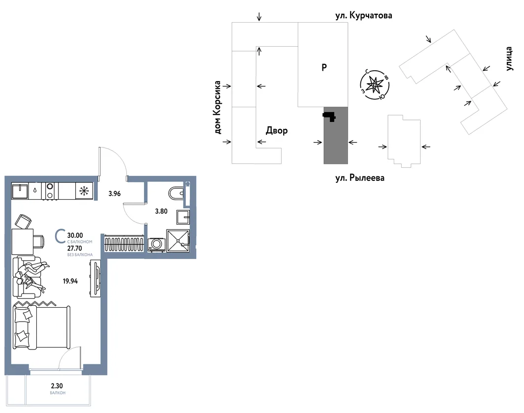 Планировка Студия, 29.96 м² ЖК «Остров-сад»