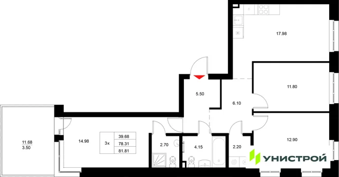 Планировка 3-комн. квартира, 81.81 м² ЖК «Уникод на Технической» Планировка 3-комн. квартира, 81.81 м² ЖК «Уникод на Технической»
