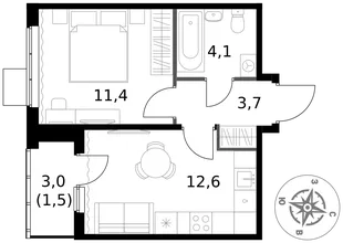 Квартира 1-комн. квартира, 33.3 м² ЖК «1-й Ясеневский» Фото 1 Квартира 1-комн. квартира, 33.3 м² ЖК «1-й Ясеневский» Фото 1