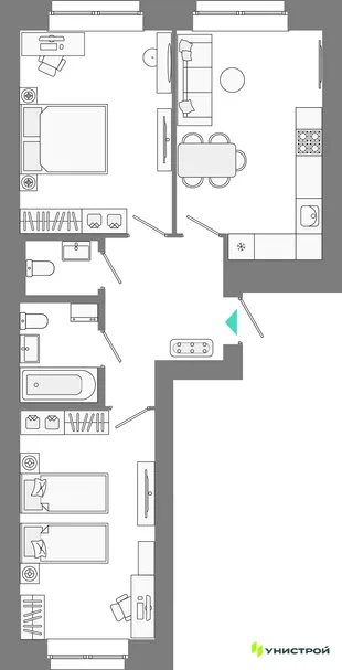 Планировка 2-комн. квартира, 60.1 м² ЖК «Лето»