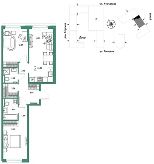 Планировка 2-комн. квартира, 66.26 м² ЖК «Остров-сад»