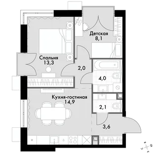 Квартира 2-комн. квартира, 47.9 м² ЖК «Флагман» Фото 1 Квартира 2-комн. квартира, 47.9 м² ЖК «Флагман» Фото 1