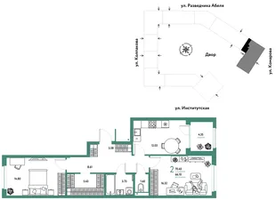 Планировка 2-комн. квартира, 70.45 м² ЖК «Страна.Парковая»