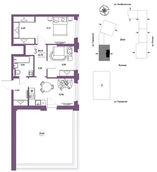 Планировка 3-комн. квартира, 89.1 м² ЖК «Уральский сад»
