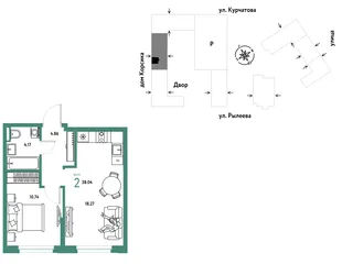 Планировка 2-комн. квартира, 38.03 м² ЖК «Остров-сад»