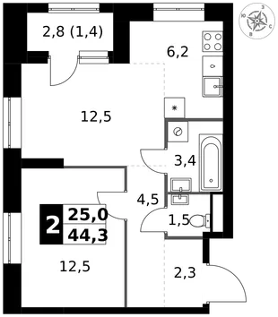 Квартира 2-комн. квартира, 44.3 м² ЖК «1-й Измайловский» Фото 1 Квартира 2-комн. квартира, 44.3 м² ЖК «1-й Измайловский» Фото 1